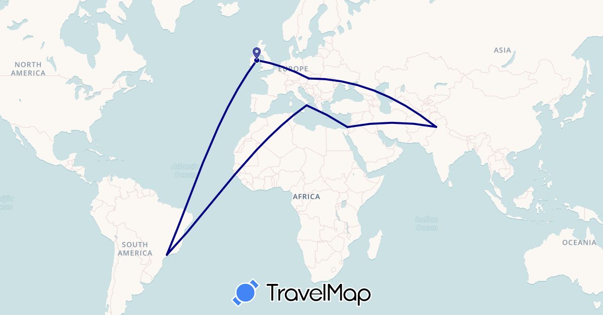 TravelMap itinerary: driving in Brazil, Ireland, Italy, Pakistan, Palestinian Territories, Slovakia (Asia, Europe, South America)